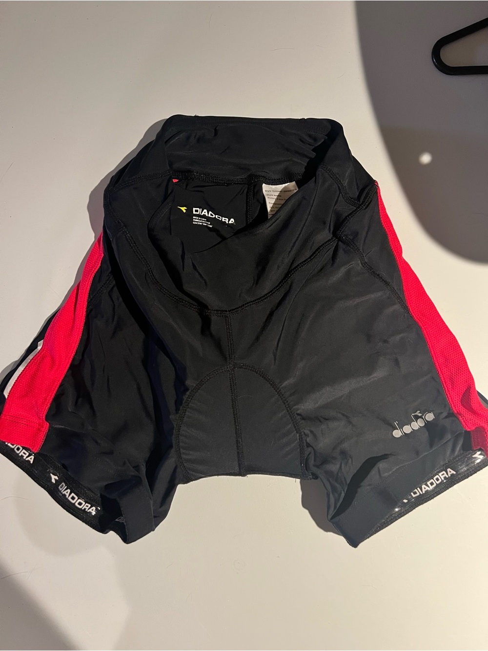Diadora Black and Rose Red Cycling Shorts with Branded Hem